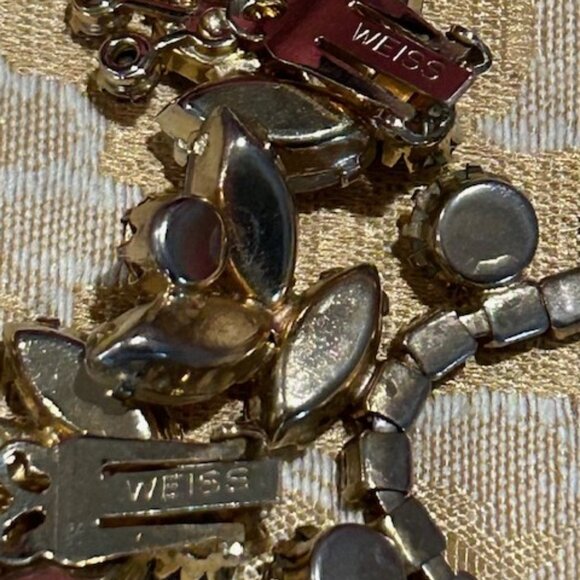 WEISS Aurora AB Rhinestone Cream Molded Glass Necklace and Earrings SET - Picture 13 of 13